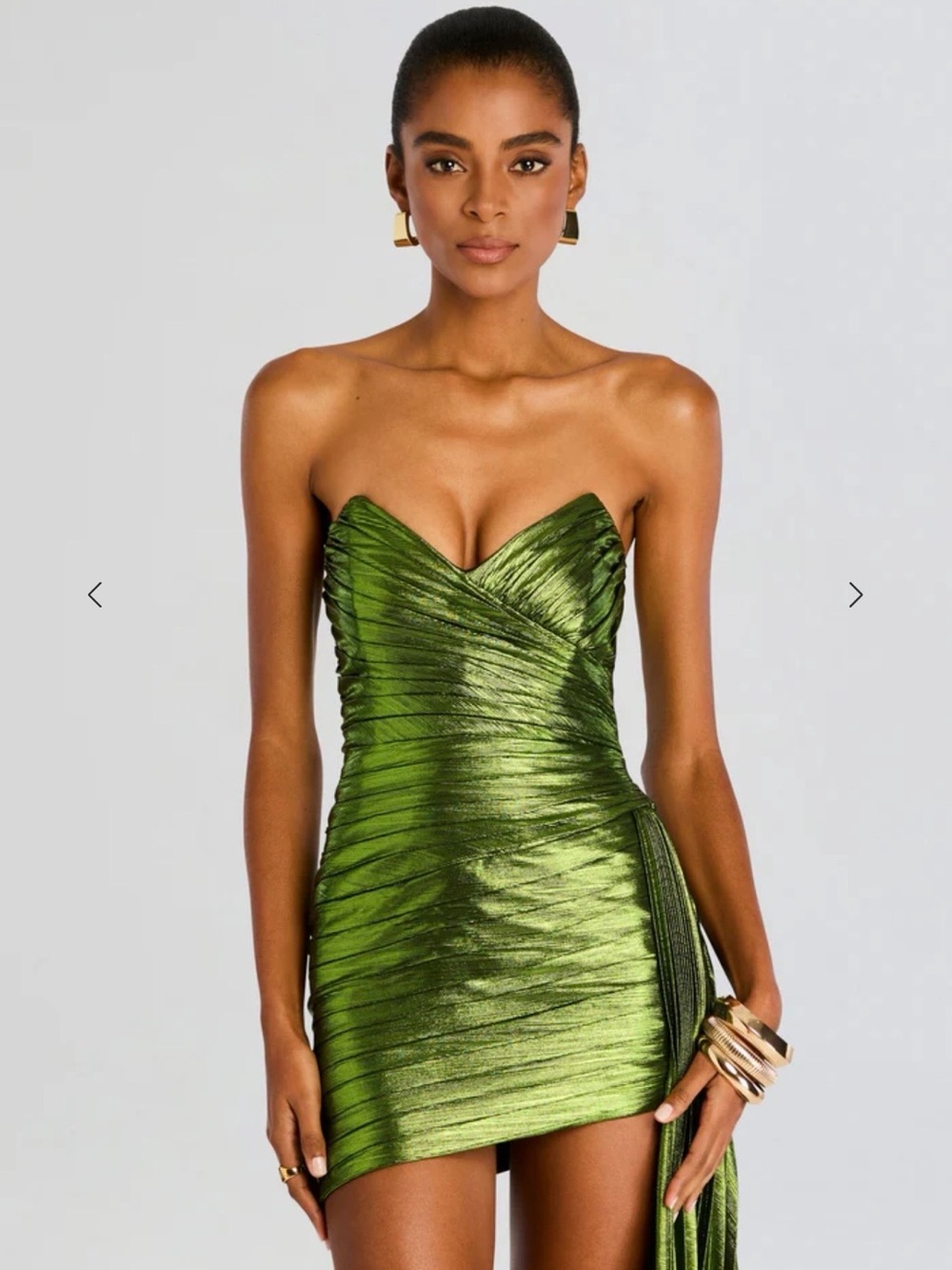Retrofete Metallic Emerald Strapless Ruched Mini Dress, pre-owned.SZ XS